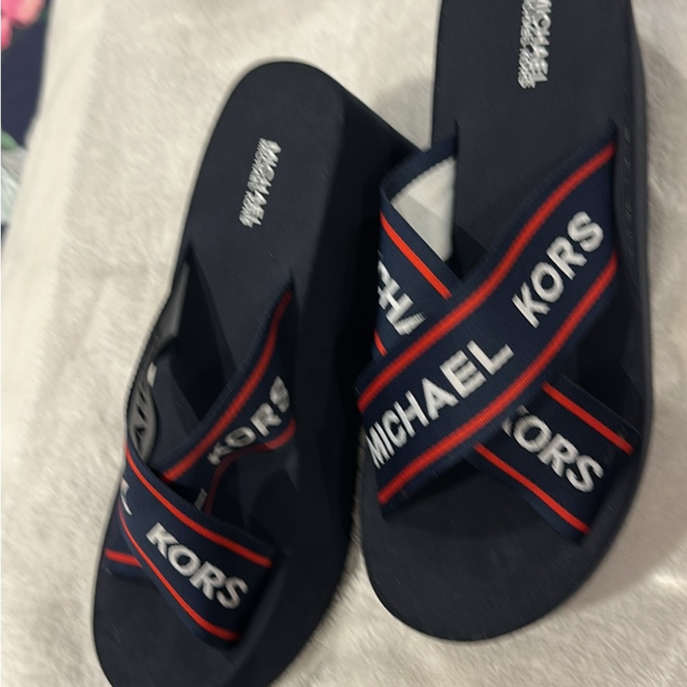 Michael Kors Navy and Red Slide Sandals
